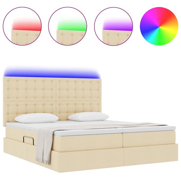 vidaXL Bed met LED-striplichten met hoofdeinde Cr&egrave;me 180 x 200 cm Stof