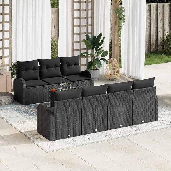 vidaXL Tuinbankenset met kussen 8 pcs Zwart poly rattan