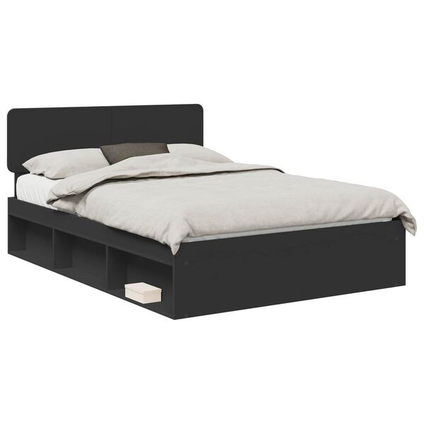 vidaXL Bedframe met hoofdeinde Zwart 150 x 200 cm Massief grenenhout