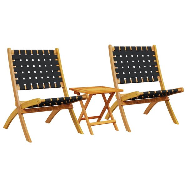vidaXL Tuinstoelen 2 st inklapbaar met tafel massief hout zwart