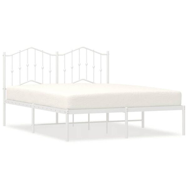vidaXL Bedframe met hoofdbord metaal wit 135x190 cm