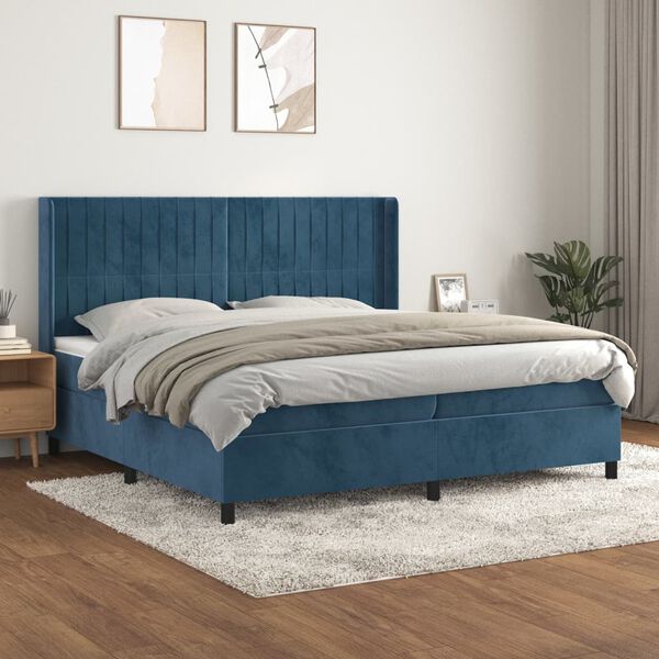 vidaXL Boxspring met matras fluweel donkerblauw 200x200 cm