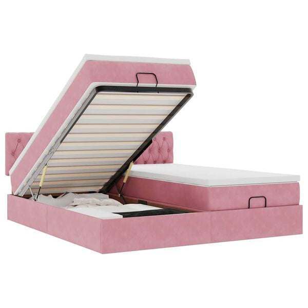 vidaXL Ottoman bed met matrassen 160x200cm fluweel roze