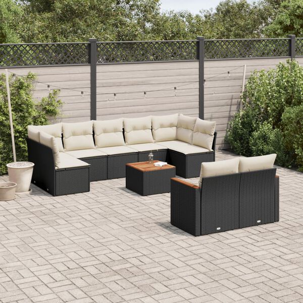 vidaXL 10-delige Loungeset met kussens poly rattan zwart