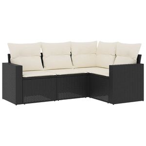 vidaXL 4-delige Loungeset met kussens poly rattan zwart