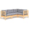 vidaXL 4-delige Loungeset met grijze kussens grenenhout