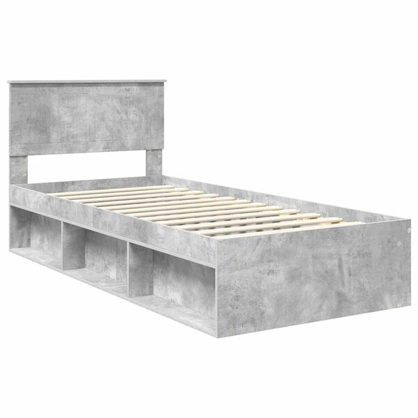vidaXL Bedframe met hoofdeinde Beton 90 x 200 cm Massief grenenhout