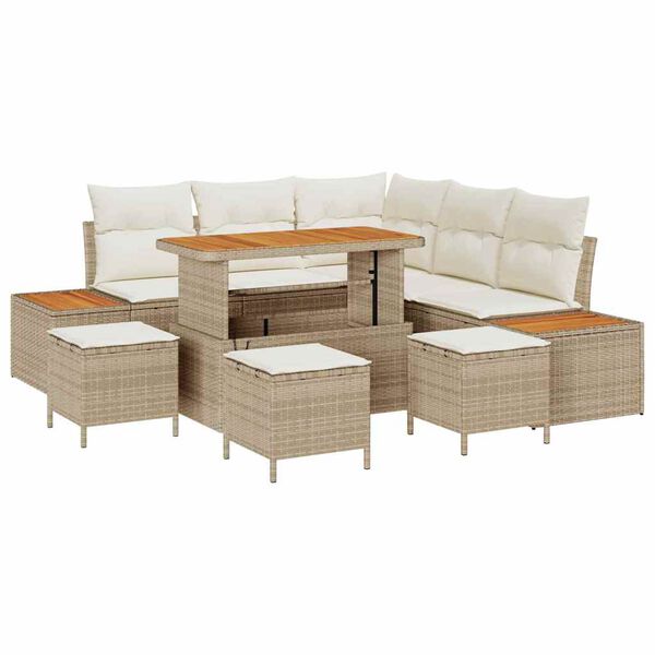 vidaXL Tuin Sofa Set met kussen met opslag Beige Poly riet