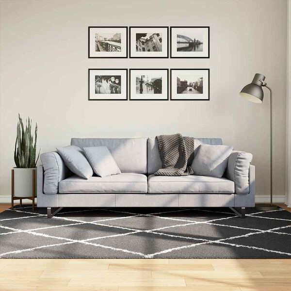 vidaXL Vloerkleed shaggy hoogpolig modern 160x230 cm zwart en cr&egrave;me