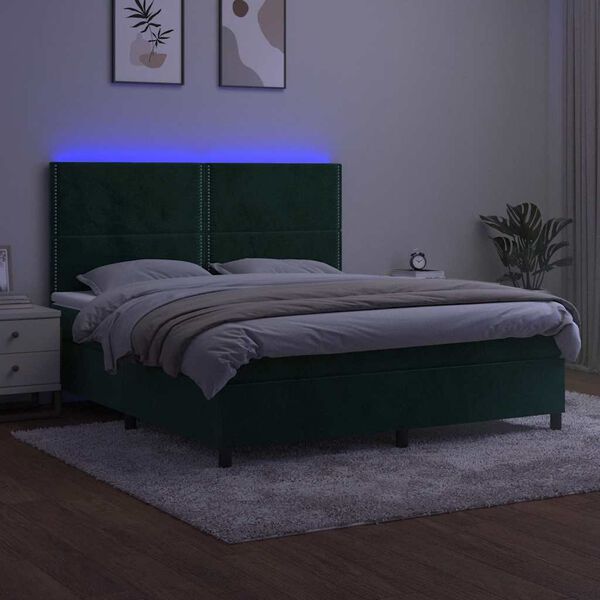 vidaXL Boxspring met matras en LED fluweel donkergroen 180x200 cm
