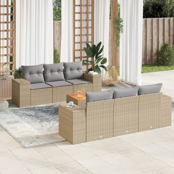 vidaXL 7-delige Loungeset met kussens poly rattan beige