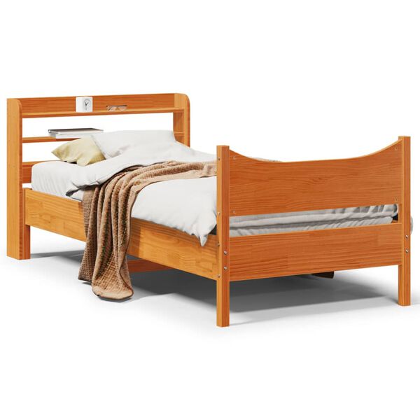 vidaXL Bedframe met hoofdbord massief grenenhout wasbruin 75x190 cm