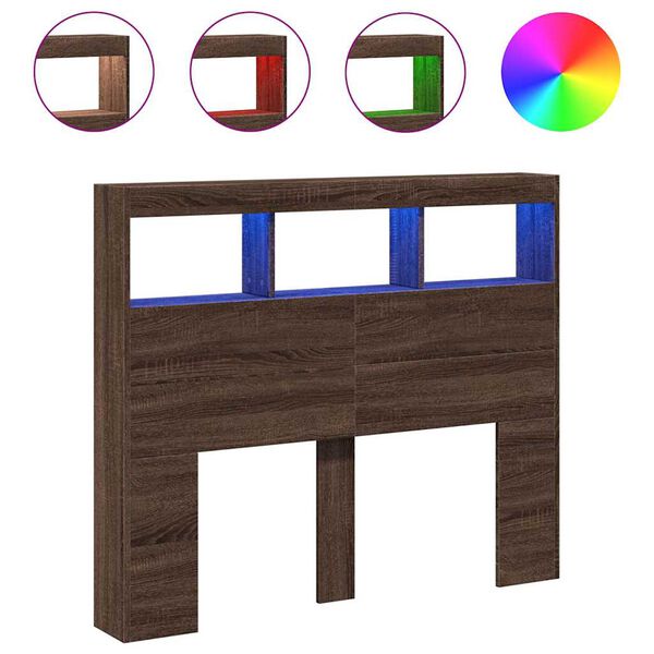 vidaXL Hoofdbordkast met LED-verlichting 120x17x102 cm bruin eiken