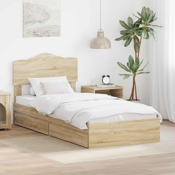 vidaXL Opslag bed met lade Sonoma Eiken 100 x 200 cm Bewerkt hout