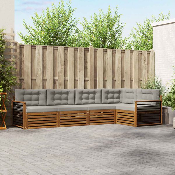 vidaXL Buiten bankenset met kussen 5 pcs Natuurlijk en Lichtgrijs