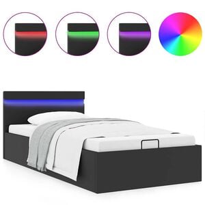 vidaXL Bedframe met opslag hydraulisch LED kunstleer zwart 90x200 cm