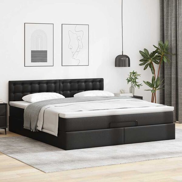 vidaXL Ottoman bed met matras 160x200cm kunstleer zwart