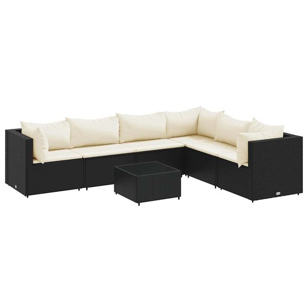 vidaXL 7-delige Loungeset met kussens poly rattan zwart