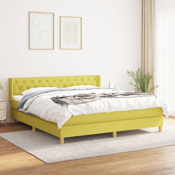 vidaXL Boxspring met matras stof groen 160x200 cm