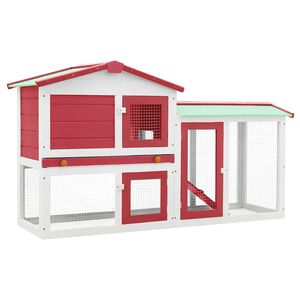 vidaXL Konijnenhok voor buiten groot 145x45x84 cm hout rood en wit