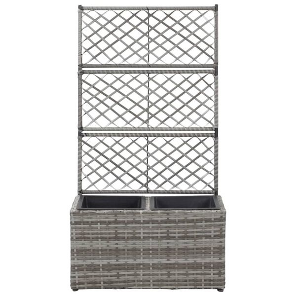 vidaXL Latwerkplantenbak verhoogd met potten 58x30x107 cm rattan grijs