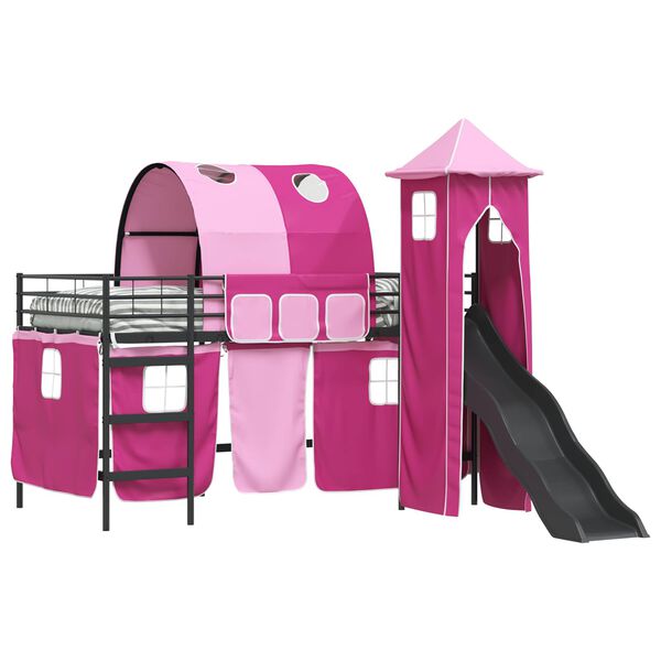 vidaXL Loftbed voor Kids Zwart en Roze 99,5 x 200 cm Metaal