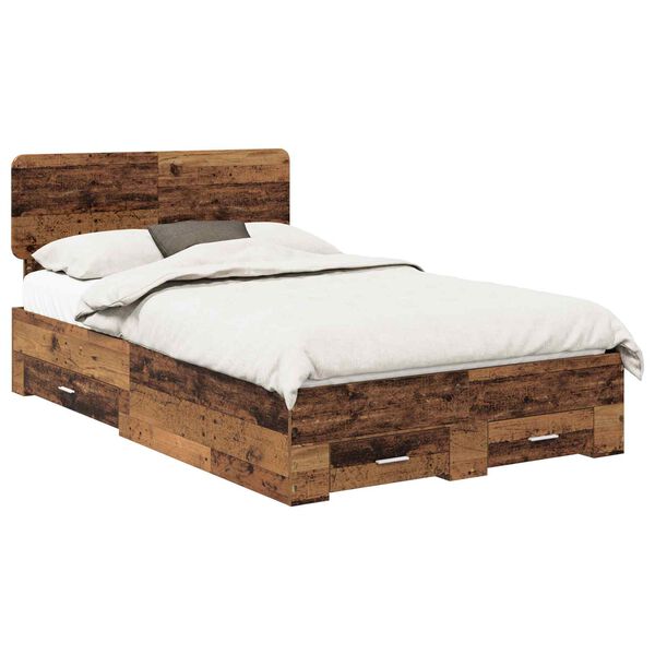 vidaXL Bedframe met hoofdeinde Oudhout 120 x 190 cm Bewerkt hout
