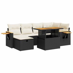 vidaXL 8-delige Loungeset met kussens poly rattan zwart