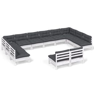 vidaXL 12-delige Loungeset met kussens massief grenenhout wit