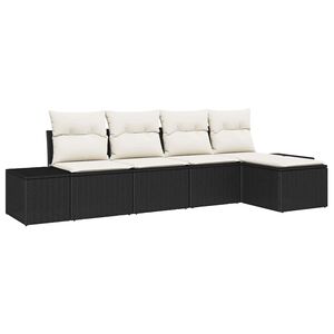 vidaXL Tuin Sofa Set met kussen 5 pcs Zwart en Cr&egrave;me poly rattan