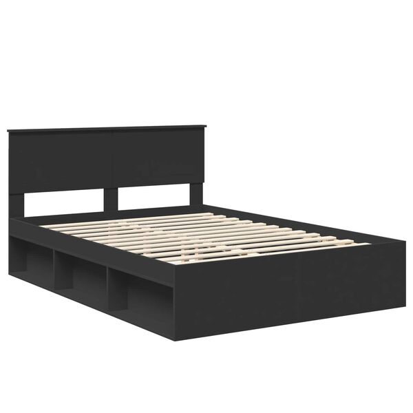 vidaXL Bedframe met hoofdeinde Zwart 140 x 200 cm Massief grenenhout
