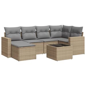 vidaXL 7-delige Loungeset met kussens poly rattan beige