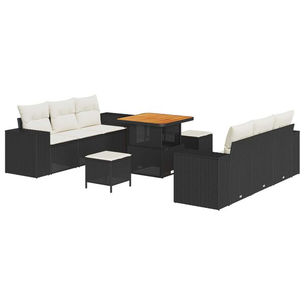 vidaXL Tuin Sofa Set met kussen 9 pcs Zwart Poly riet