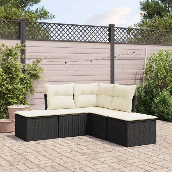 vidaXL 5-delige Loungeset met kussens poly rattan zwart