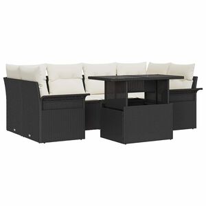 vidaXL Tuin Sofa Set met kussen 7 pcs Zwart Poly riet