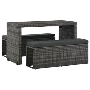 vidaXL 3-delige Tuinset met kussens poly rattan grijs