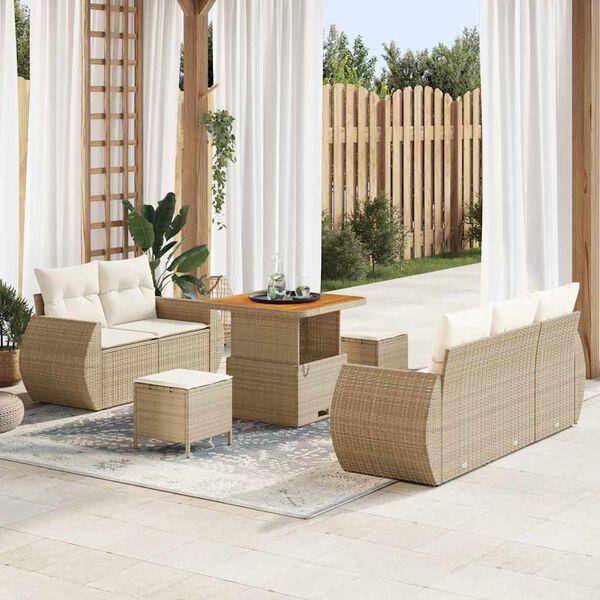 vidaXL Tuin Sofa Set met kussen 8 pcs Beige en Cr&egrave;me poly rattan