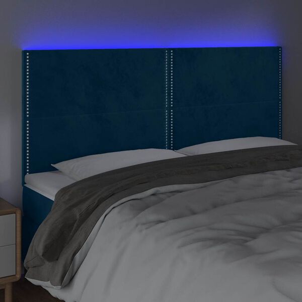 vidaXL Hoofdbord LED 200x5x118/128 cm fluweel donkerblauw
