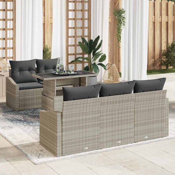 vidaXL Tuin Sofa Set met kussen 6 pcs Lichtgrijs poly rattan