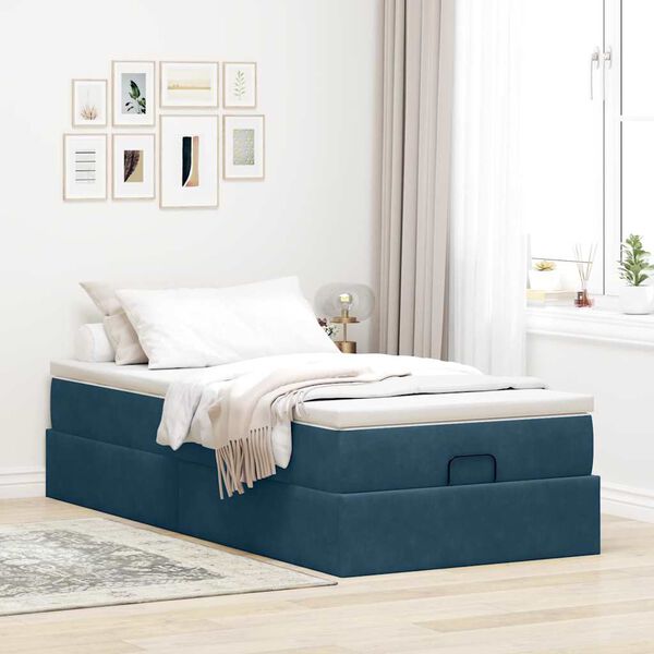 vidaXL Ottoman bed met matras 90x200cm fluweel donkerblauw