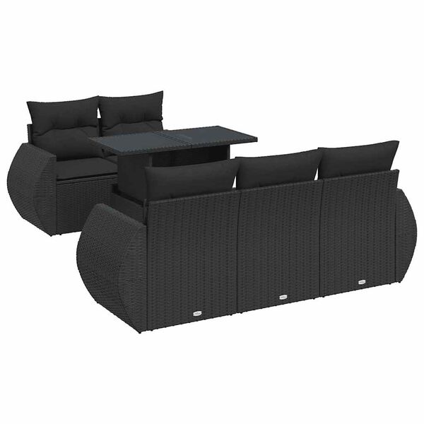 vidaXL 6-delige Loungeset met kussens poly rattan zwart
