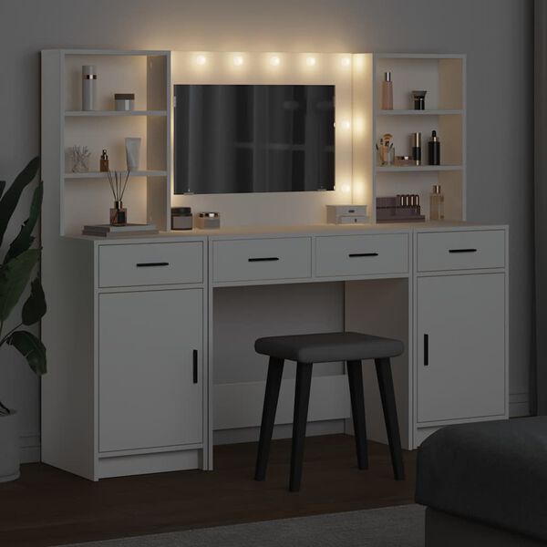 vidaXL Toilettafel Set met LED -striplichten 3 pcs Wit Bewerkt hout