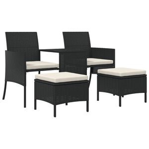 vidaXL Tuinbank 2-zits met tafel en voetenbanken poly rattan zwart