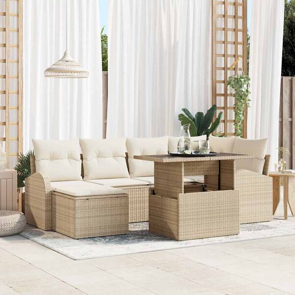 vidaXL Tuin Sofa Set met kussen 7 pcs beige en cr&egrave;mekleurig