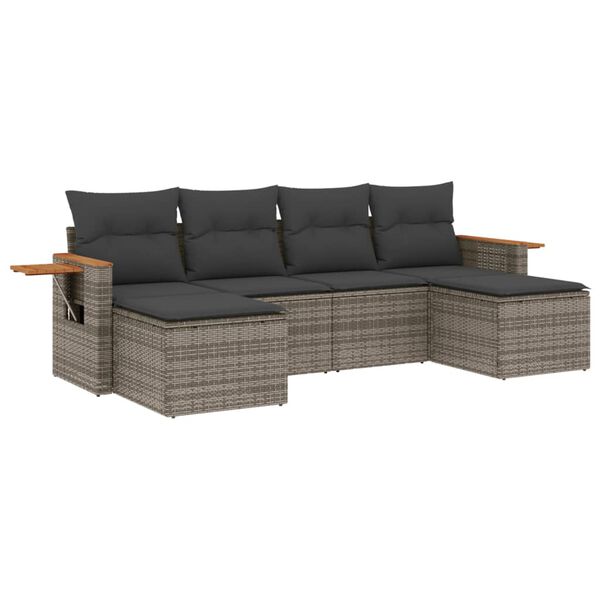 vidaXL 6-delige Loungeset met kussens poly rattan grijs