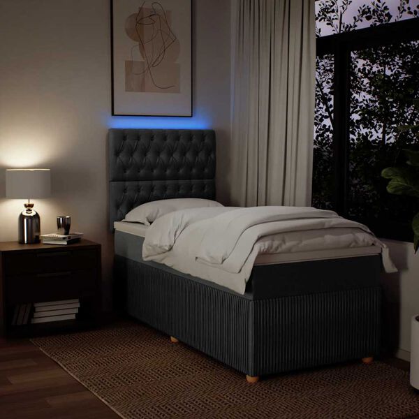 vidaXL Boxspring met matras stof donkergrijs 90x200 cm