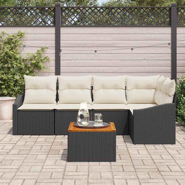 vidaXL Tuinbankenset met kussen 6 pcs Zwart poly rattan