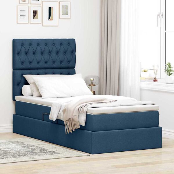 vidaXL Opbergbed met LED met matras Blauw 90 x 190 cm Polyester