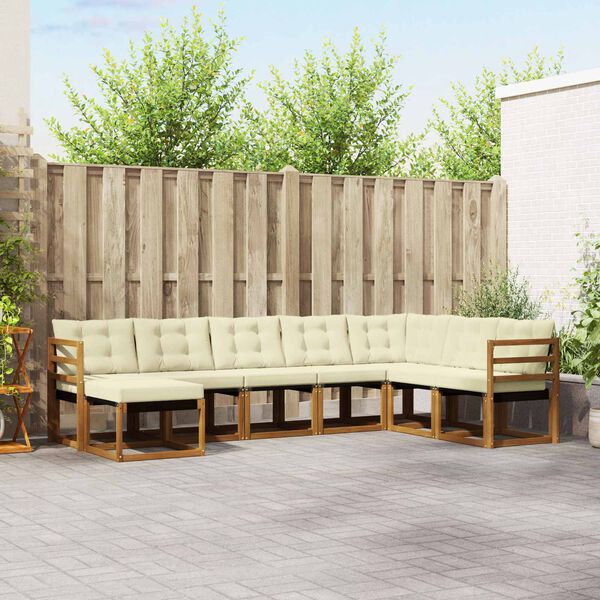 vidaXL Buiten bankenset met kussen 8 pcs Natuurlijk en Cr&egrave;me