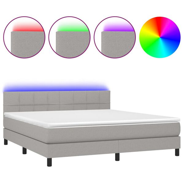 vidaXL Boxspring met matras en LED stof lichtgrijs 160x200 cm